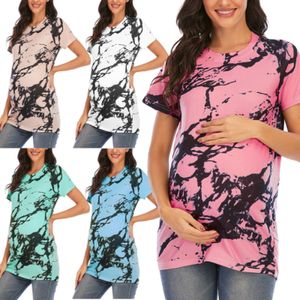 Tie Dyed Blouses Women's Round Neck Short Sleeve Maternity Tops Shirts Floral Mama Pregnancy Blouses Clothes Camisas Y Blusas