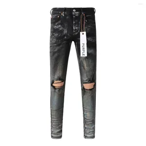 Frauenhose Mode 2024 Lila Marke Jeans mit High Street White Lack Destressed Reparatur niedriger Röhren-Denim US 28-40-Größe