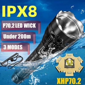 Güçlü XHP70.2 LED SCUBA Dalış El Feneri 15000lm Fener Dalış Işığı Sualtı 200m IPX8 Balıkçılık için Su Geçirmez Dalış Meşalesi