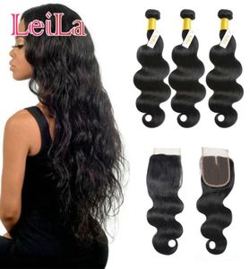 Peruvian Virgin Hair Body Wave 3 Bundles With 4X4 Lace Closure Unprocessed Human Hair Weaves Can Be Dyed Natural Color 8 inch28in4109132