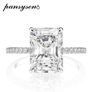 PANSYSEN REAL 925 STREBL SREBRY SHERALD CUT COUND MOISSANITE Diamond Wedding Pierścienie dla kobiet Luksusowe Propozycja Pierścionek zaręczynowy C6510992