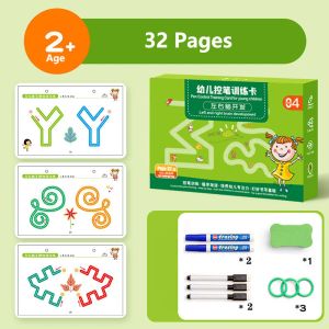 Kids Drawing Montessori Toy 136Page Children Pen Control Training Toys Color Shape Math Match Game Set Learning Educational Toys