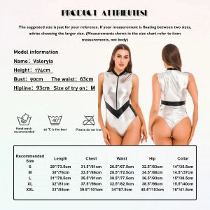 Sexig astronautdräkt kvinnors rymdkadett roll Spela kläder Metallisk blixtlås Bodysuit Leotard Catsuit Festival Party Clubwear