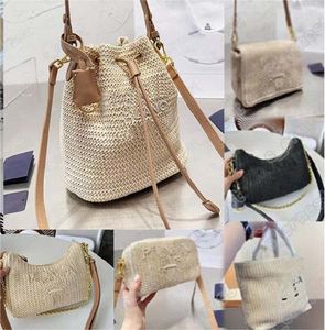 Kadın Straw Bags kova çantası naylon omuz çantaları hobos zincir çanta tasarımcısı crossbody bayan küçük kılıfları toz torbası ile