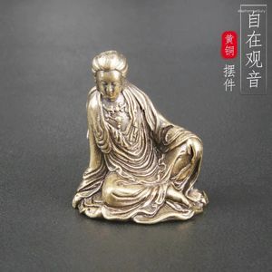 Brincos de colar Set Brass Guanyin Desktop Decoration Solid Bodhisattva Bronze estátua artesanato Buda