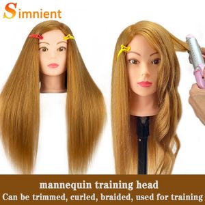 Female Mannequin Training Doll Head With 80% Real Hair For Hairsyles Hairdressing Cosmetology Dolls Head With Stand Tripod 240403