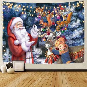 Tapisserier Juldekoration Tapestry Santa Claus Tree Wall Art Bakgrund Tyg vardagsrum Heminredning