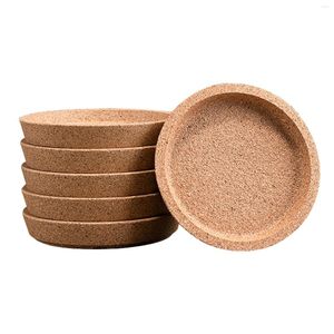 Table Mats 6Pc Natural Wooden Round Concave Cork Cup Mat Home Tea Coffee Mug Drinks Holder Kitchen Pads Decoration
