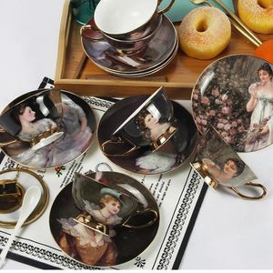 Cups Saucers European Court Figure Painting Coffee Cup Sets Creative Bone China Porcelain Teacup Afternoon Tea Party Wedding Gifts