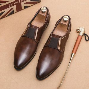 Повседневная обувь оксфордская мужская мода черная заостренная формальная бизнес -бизнес на искренний кожа