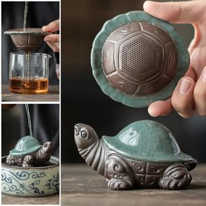 Kreatives Ge -Kiln -Lila -Ton -Schildkröte Tee -Haustier Ornamente fein wachsender Kreativität integrierter Sanduhr -Filter 240411