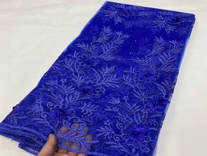 5YardsLot Elegant Blue French Net Lace Fabric Flower Embroidery Match Crystal And Beads African Mesh For Party Dressing OL276241919