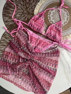 Paris clássicos tricotaram três peças Biquíni Conjunto de biquínis Ladies saia de luxo designer de roupas de banho listradas feminino feminino