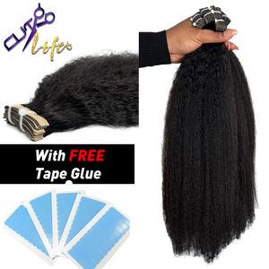 エクステンションのキンキーストレートテープ人間の髪のキューティクルレミーライトヤキカールテープバルク女性のための髪の拡張機能12-30インチ