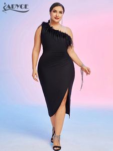 Abiti casual Adyce 2024 Summer Ultimo vestito nero Bandage Women's One Spalla Feather Sexy Club Party Bodycon Women Plus size Vestidos