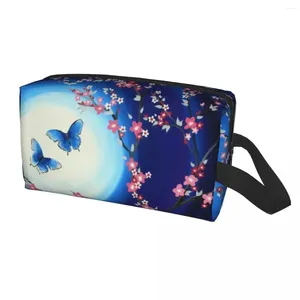 Cosmetic Bags Cute Japanese Cherry Blossoms Butterflies Travel Toiletry Bag Women Flower Floral Makeup Beauty Storage Dopp Kit