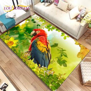 Ranta de área de pássaros coloridos de papagaio de papagaio, tapete de carpete para casa de estar de sala de estar com decoração de cozinha do quarto de sala de estar, tapete de piso não deslizamento