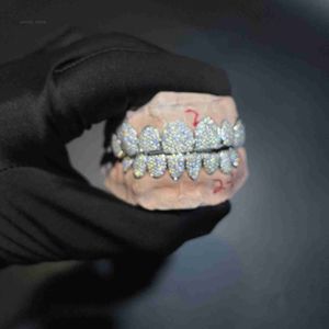 Griglie dentali personalizzate ghiacciate in argento sterling in oro reale a zigzag a zigzag vvs diamanti moissanite grillz