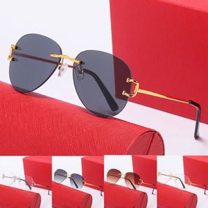 Mode Männer Leopard Sonnenbrille für Frauen Randless -Brille Klassische Metalltextur -Design Gold Tee graue Blätter anpassbare verschreibungspflichtige elegante Brille Box