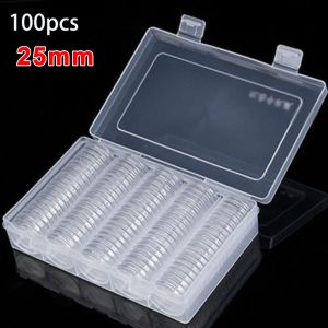 100 st 25mm Clear Round Coin Capsule Case Container Storage Box Commemorative Coins Holder Portable