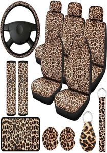 Seat Cushions 13 PCS Leopard Print Car Covers Full Set Steering Wheel Cover Coasters Armrest Pad Cover3546217