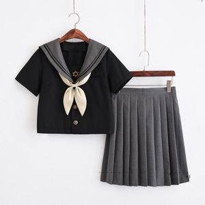 Japanese School Uniforms Style S-2xl Student Girls Navy Costume Women Sexy Black JK Suit Sailor Blouse New Pleated Skirt Set