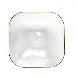 Bowls Creative Phnom Penh Hammer Pattern Square Glass Bowl Salad Household Transparent Fruit Dessert Soup