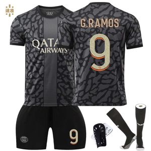 2324 Paris 2 Away Black Número 7 MBAPPE LI GANGren Childrens Jersey de futebol adulto Jersey