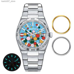 Armbandsur Berny Mens Luxury Calender AR Sapphire Glass PT5000 Automatisk mekanisk affärsmän rostfritt stål