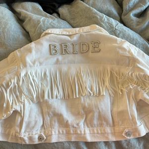 White Fringe Mrs Personalized Pearl Denim Jacket Nashville Bachelorette Party Custom Nome Wedding Jackets Wifey Bride Gifts