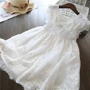 Vestidos de menina Flor Lace Vestres de verão para meninas Bow Kids Elegant Birthday Princess Dress Vestido de casamento Vestido branco Crianças casuais vestidos