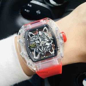 Zegarki luksusowe Richa m Designer Transparent męskie wydrążone w pełni automatyczne mechaniczne zegarek świecące taśma moda atmosfera wszechstronna 98LS