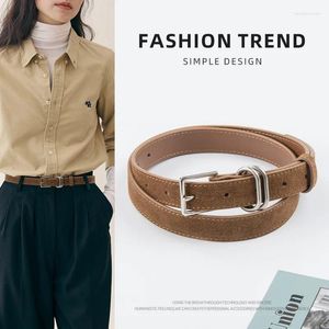 Belts Frosted Suede Cowskin Waist Belt Somen Solid Color Simple Design Autumn Winter Jeans Real Leather Ceinture Pour Femme Luxe