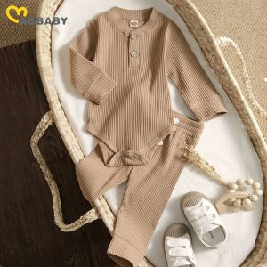 Trousers Ma&Baby 024M Newborn Infant Knit Baby Boy Girl Clothes Set Long Sleeve Button Romper Pants Outfits Autumn Spring Baby Clothing