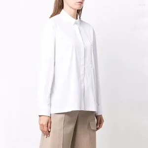 Blouses feminina estilo outono Mulheres brilhantes decorativas de camisa de manga comprida branca Top casual de mangas compridas