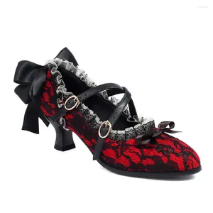 Scarpe vestite 2024 Plus Taglie da gattino Y2K da donna MARY JANE POMPE BLACI RUFFLES LOLITA Bow Knot Gothic Halloween Vampire Cosplay