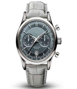 Bucherer Marley Dragon Flyback Chronograph Grey Blue Dial Top Skórzowy pasek kwarcowy zegarek Men039s Prezent1583190