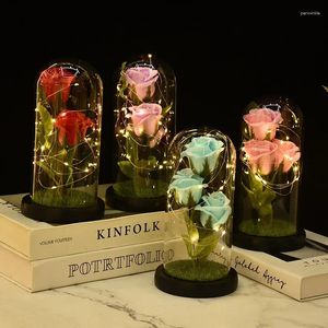 Dekorative Blumen für immer Rose in Glaskuppel ewig mit LED -Leuchten künstliche Seife Geschenk zum Valentinstag Geburtstag Jubiläum