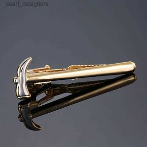 Tie Clips Mens Gold Color Hammer Tie Clamp Clamp Metal Slyckig Bar CLASP Neck Pin Pin Wedding Business Favor Gifts Y240411