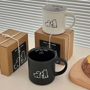 Tazze tazze da cucciolo glassata premium con stile coreano in tazza di caffè in ceramica in bianco e nero cassetta regalo in bianco e nero