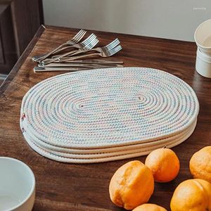 Table Mats Inyahome Oval Sewing Placemats With Round Cotton Rope Woven Coasters Heat-Resistant Non Slip For Dining Home Decor