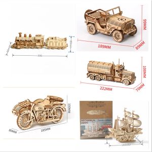 3D Laser Cuting Wood Models Toys Kids Montera Paintable Building Constructor Blocks Classic Train Cars Boat Trucks Motor Bike