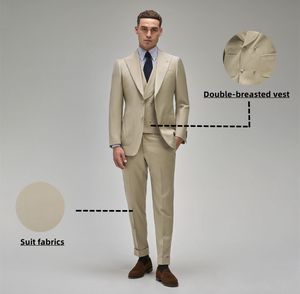 Szampanowe garnitury dla mężczyzn 3 -częściowy szczytowe lapy blezer kamizelki z podwójnie piersi klasyczne solidne garnitury ślubne