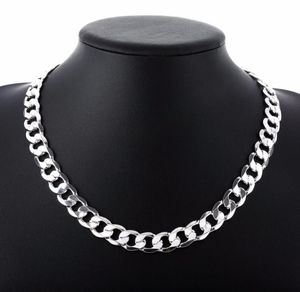 12 mm Curb Chain Necklace For Men Silver 925 Halsband Chain Choker Man Fashion Many Smycken bred krage vridmoment Colar6557913