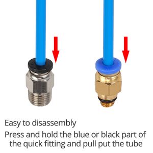 3D -skrivare PTFE Tube Pneumatic M6 M10 Raka anslutningar 1,75 mm Filament AUS Quick Connector Accessories