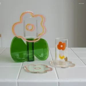 Table Mats KX4B 6 Pcs/Set Acrylic Flower Coasters Heat Insulation Mat Placemat Tea Cup Drinks Holder Pads