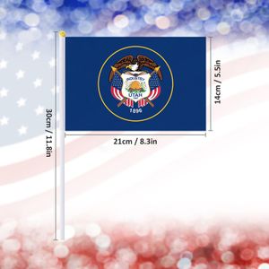 Pterosaur 14x21cm US UTAH STATE HAND FLAG、USAMERICAN UTAH HAND HOLD Small Waving Flag Desk Decor Gifts、50/100pcs