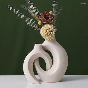 Vasen nordische Kunst Keramik Vase Kuschel Set 2PCS Matt Creative Flower Topf Wohnzimmer Büro El Heimatkoration