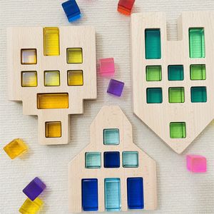 Akryl Lucentbitar Rainbow genomskinliga kuber Stackande leksaker Fairytale Windows Gem Blocks Kids Montessori Education Toys