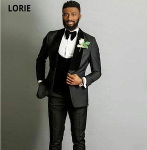 Ternos de homens e blazers Lorie Black Mens Casamento Tuxedo Groom Veludo Shawl Lappel Man Blazer Party 3 Piece Groomsmen Suit